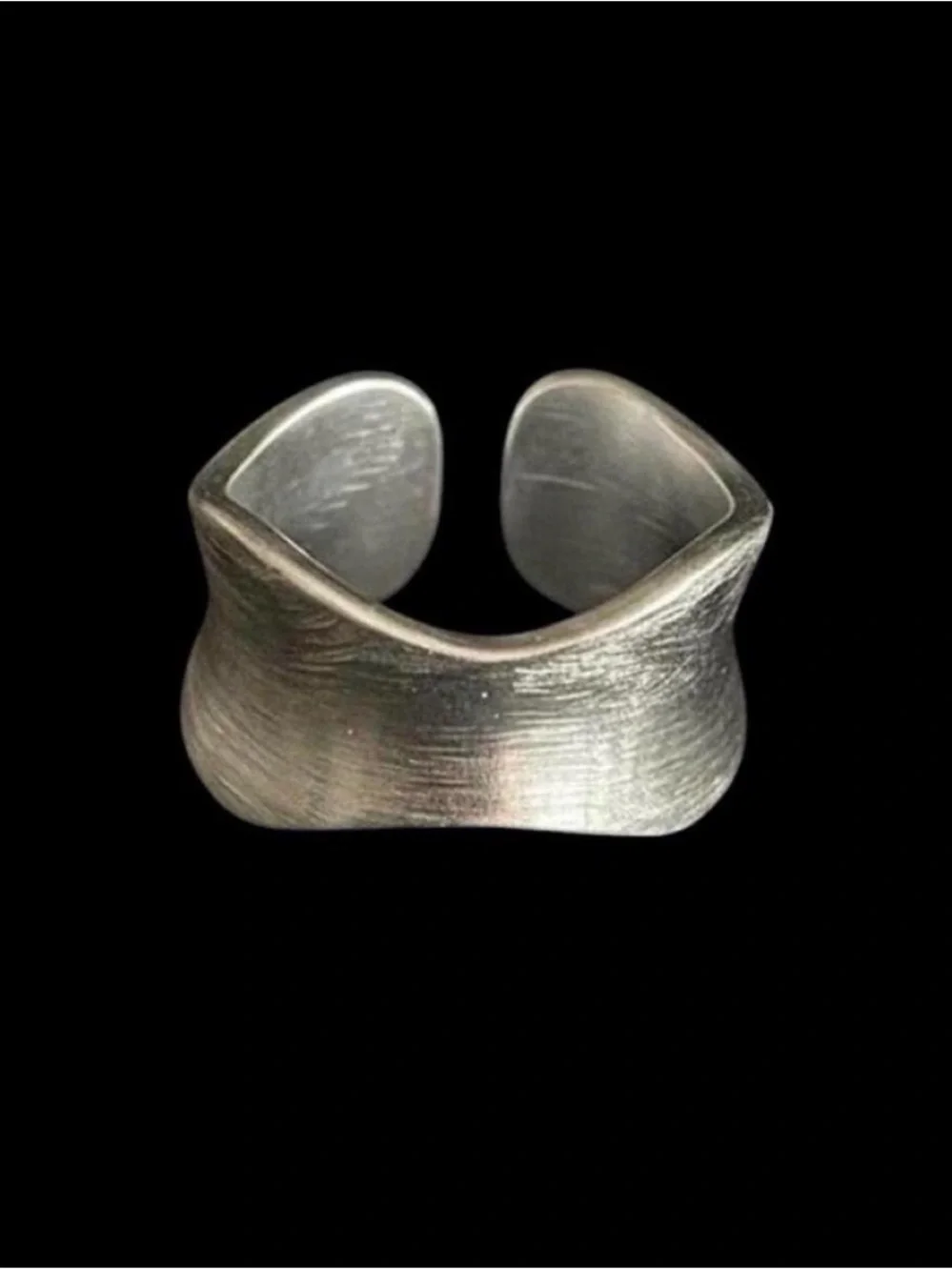 Sterling Silver 925 Sculptural Cuff Ring in Brushed Silver